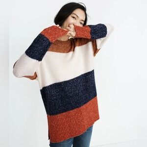 Madewell Striped Alpaca Blend Sweater Tunic Orange White Navy XS